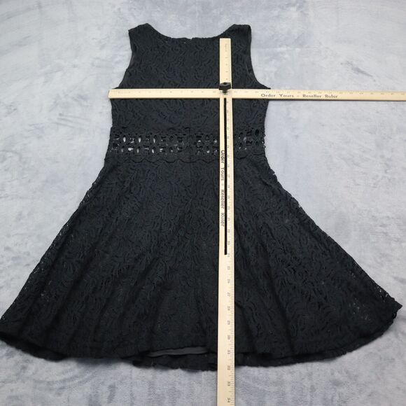 Diva USA Dress Womens L Black Laced Round Neck Sleeveless A Line Back Zip - Picture 3 of 16